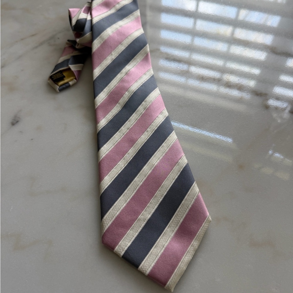 Donald J. Trump Signature Collection Striped Silk Tie - Pink, Gray, and Cream